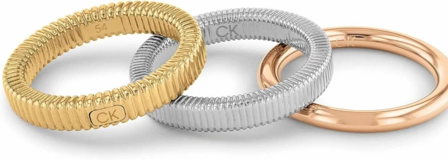 Amazon Women's Stackable Rings: Tri-Color Gold Silver Rose Gold Ribbed Texture Bands