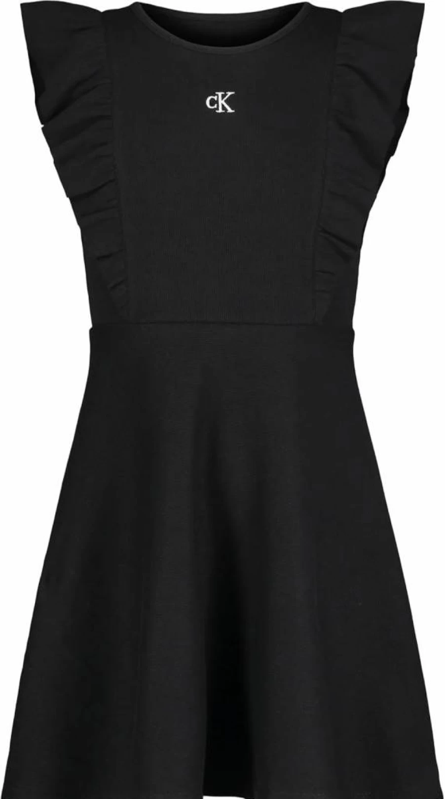 Calvin Klein Girls' Ribbed Flutter-Sleeve Dress for Kids - Soft Cotton Casual & Play Outfit