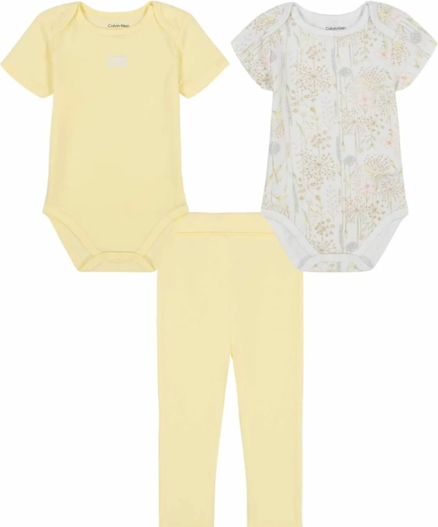 Calvin Klein Baby Girls' 2-Pack Bodysuit and Pant Set | Soft Cotton Infant Outfit