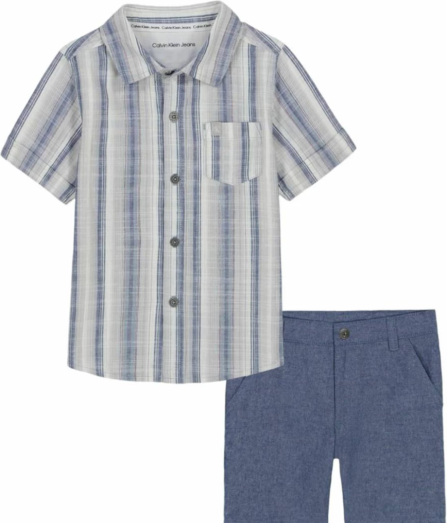 Calvin Klein Boys' 2-Piece Shirt and Shorts Set | Casual Summer Outfit for Kids