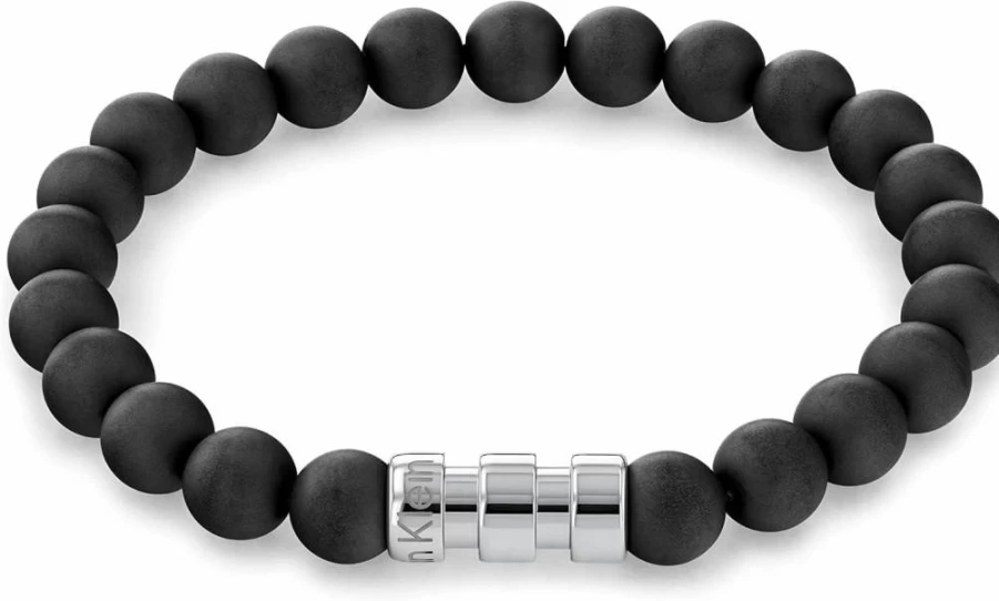 Calvin Klein Men's Stainless Steel Beaded Bracelet with Sculpted Bar Design - Stylish Jewelry Gift for Him