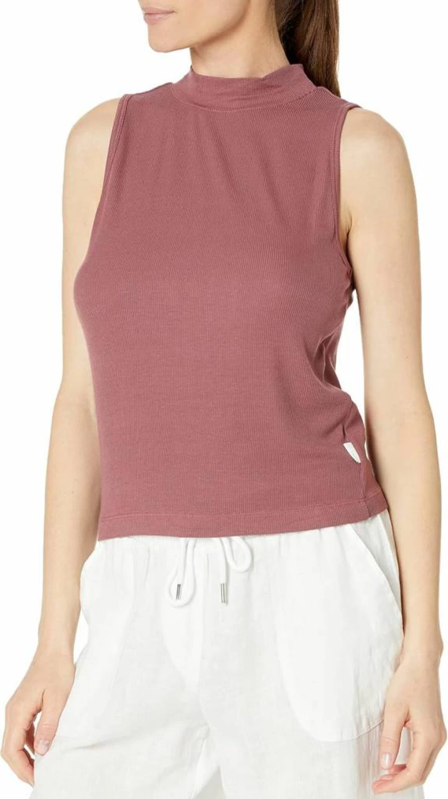 Calvin Klein Women's Cropped Short Sleeve Mock Neck Top with Embroidery Monogram Design