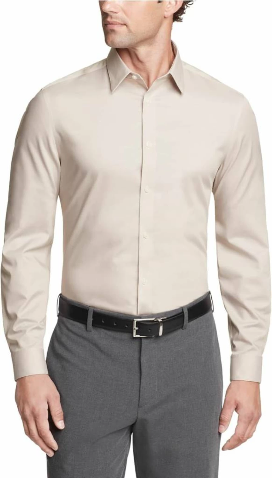 Calvin Klein Slim Fit Non-Iron Herringbone French Cuff Dress Shirt for Men