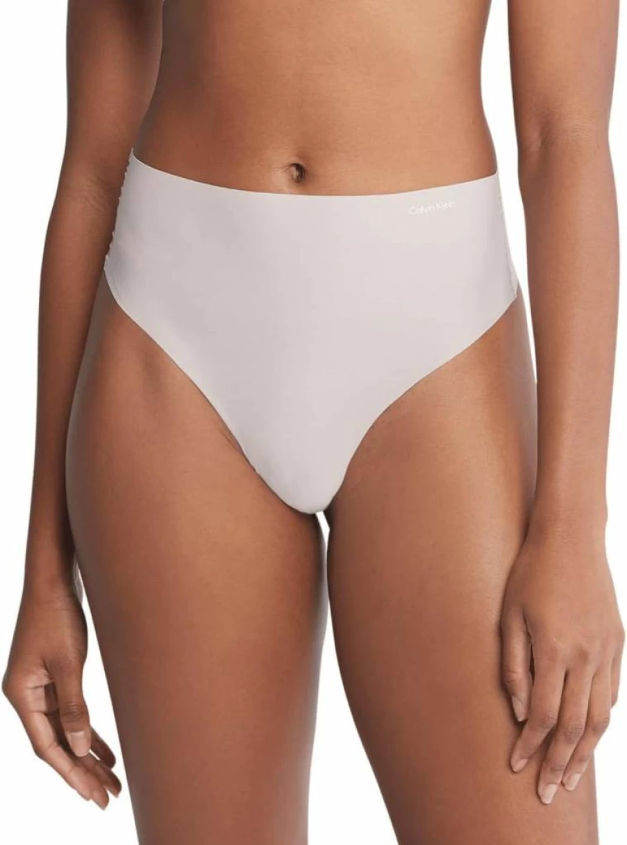 Calvin Klein Women's High-Waist Invisible Thong Underwear - Comfortable No-Show Panty
