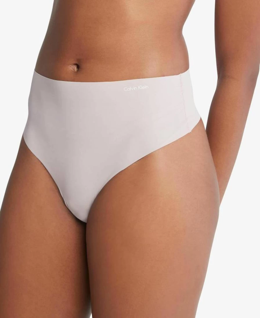 Calvin Klein Women's High-Waist Invisible Thong Underwear - Comfortable No-Show Panty