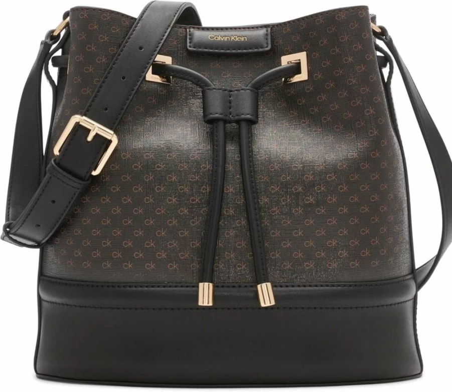 Calvin Klein Women's Monogram Ash Vegan Leather Crossbody Bag with Dual Pockets