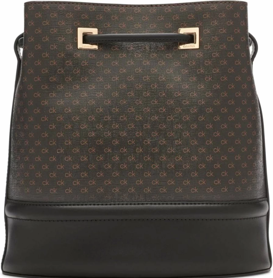 Calvin Klein Women's Monogram Ash Vegan Leather Crossbody Bag with Dual Pockets