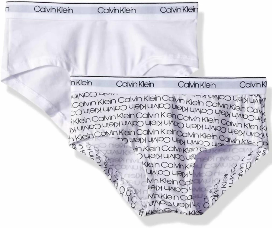 Calvin Klein Girls' Cotton Hipster Underwear 2-Pack - Soft Modern Comfort Briefs for Teens