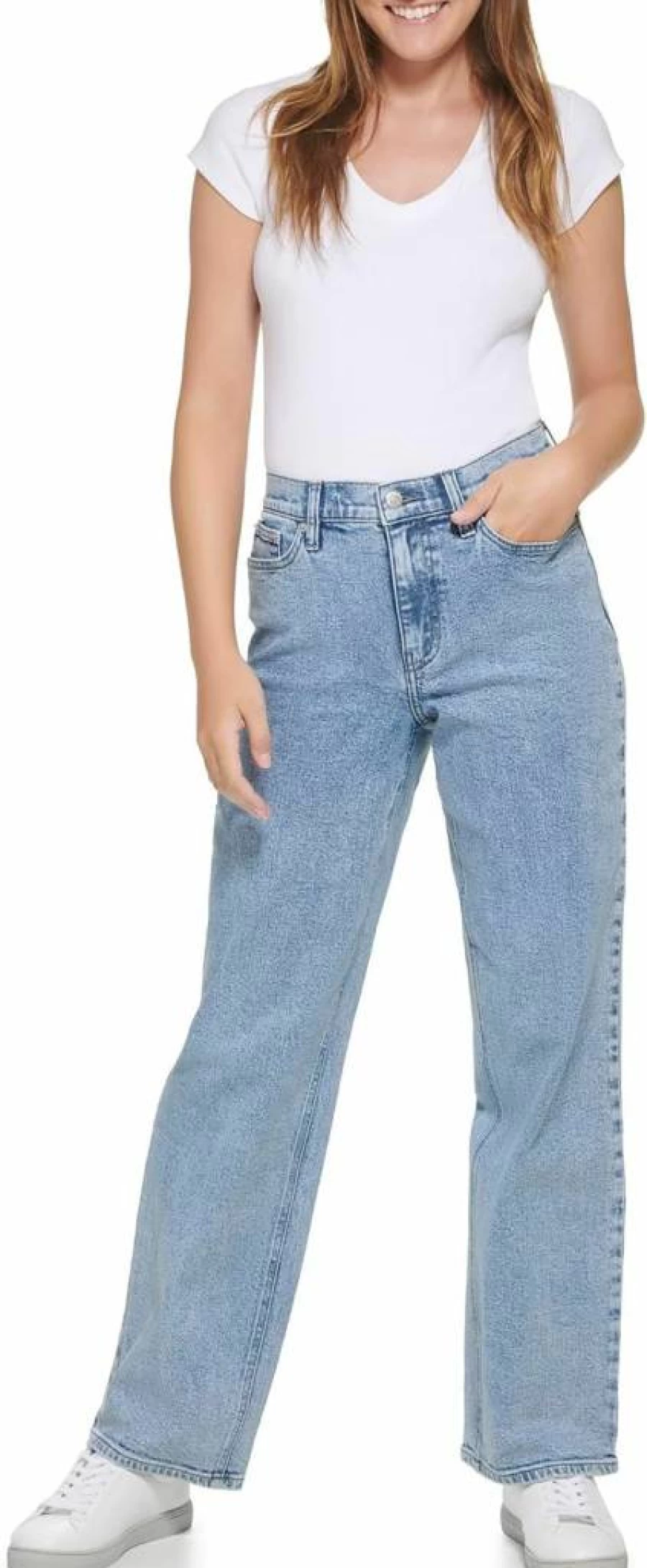 Calvin Klein Women's High Rise Wide Leg Jeans - Classic Denim Pants for Women