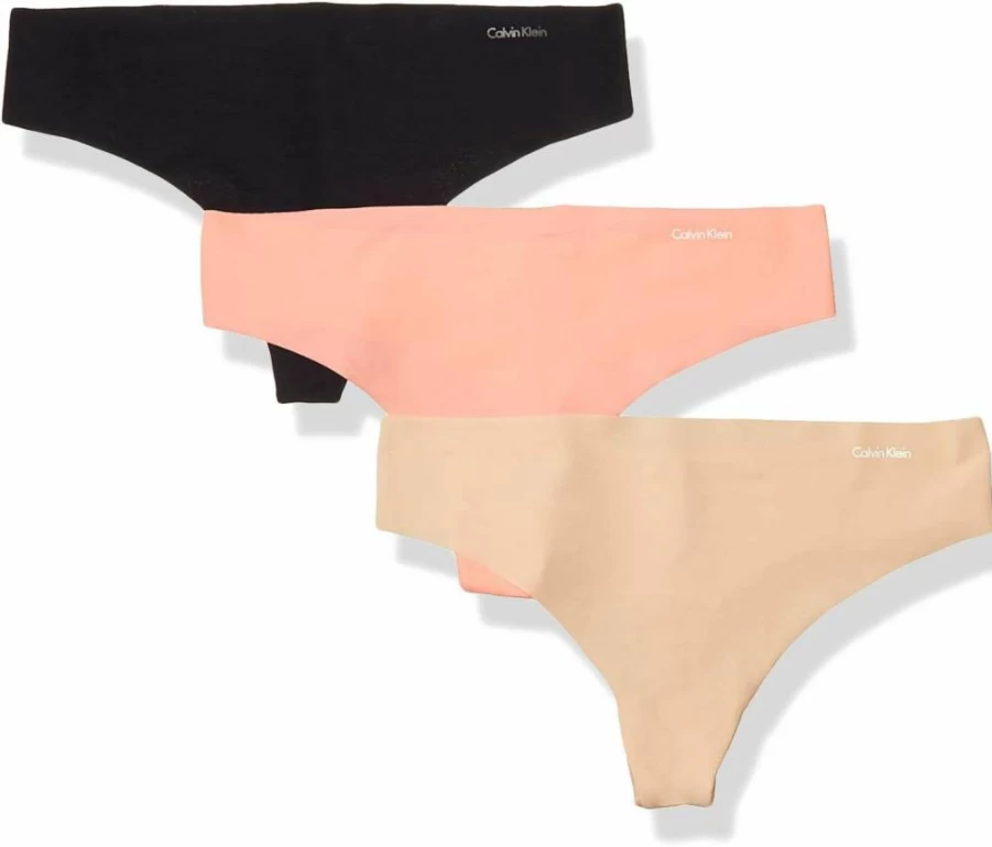 Calvin Klein Women's Seamless Invisible Thong Underwear 3-Pack - Comfortable No-Show Panties
