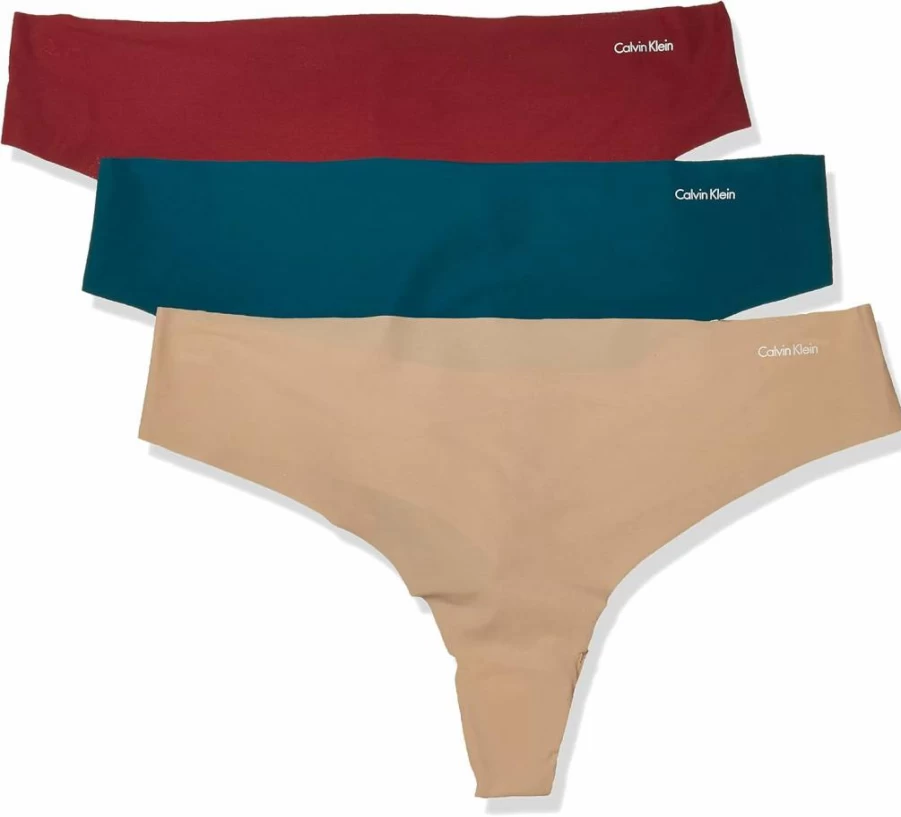 Calvin Klein Women's Seamless Invisible Thong Underwear 3-Pack - Comfortable No-Show Panties