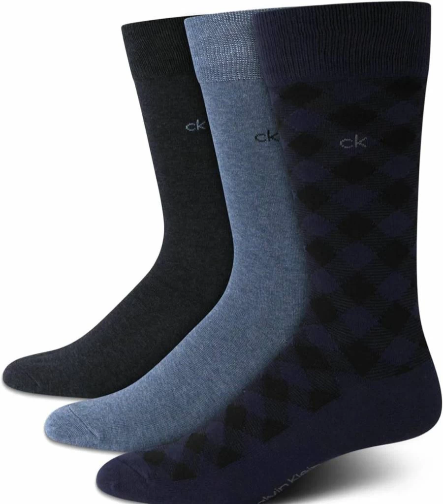 Calvin Klein Men's 3-Pack Patterned Crew Dress Socks for Casual & Formal Wear