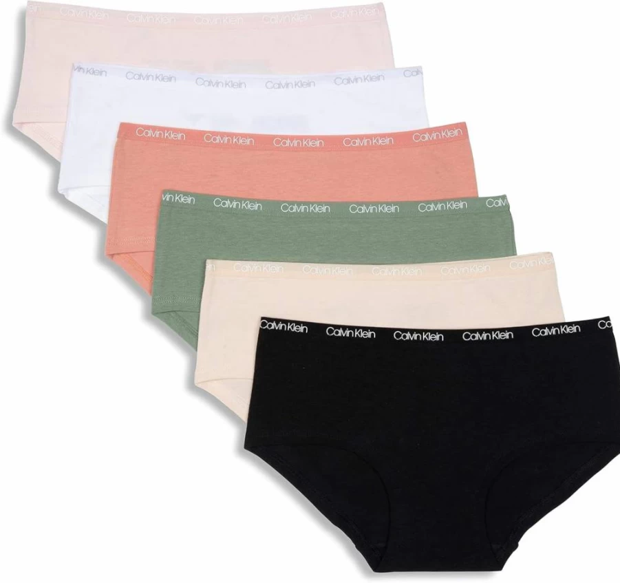 Calvin Klein Women's Cotton Hipster Panties 6-Pack - Soft Comfort Underwear in Blue, Heather, Black - Size Large US