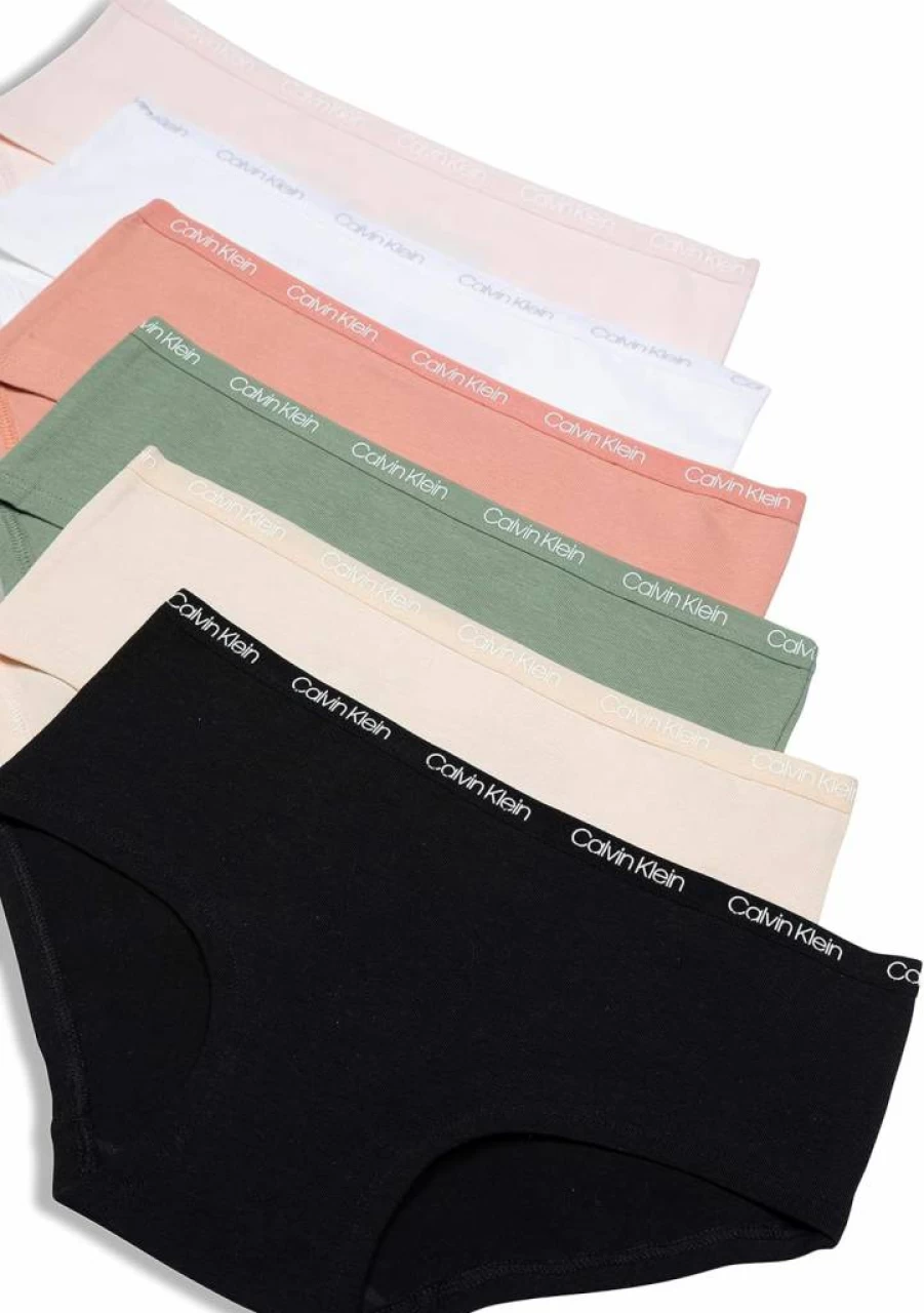 Calvin Klein Women's Cotton Hipster Panties 6-Pack - Soft Comfort Underwear in Blue, Heather, Black - Size Large US