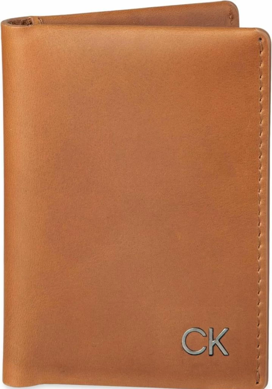 Calvin Klein Men's RFID-Blocking Genuine Leather Bifold Wallet in Tan, Slim Design, One Size