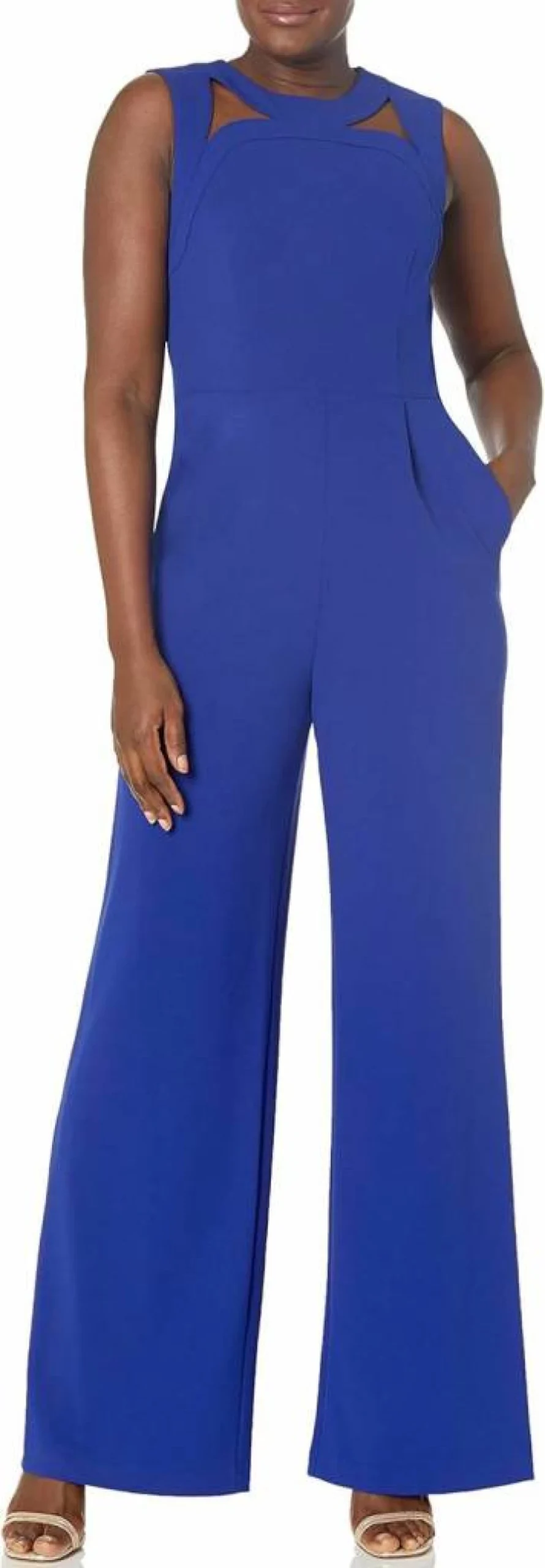 Calvin Klein Women's Sleeveless Jumpsuit with Cutout Neckline and Pockets | Casual Romper for Women