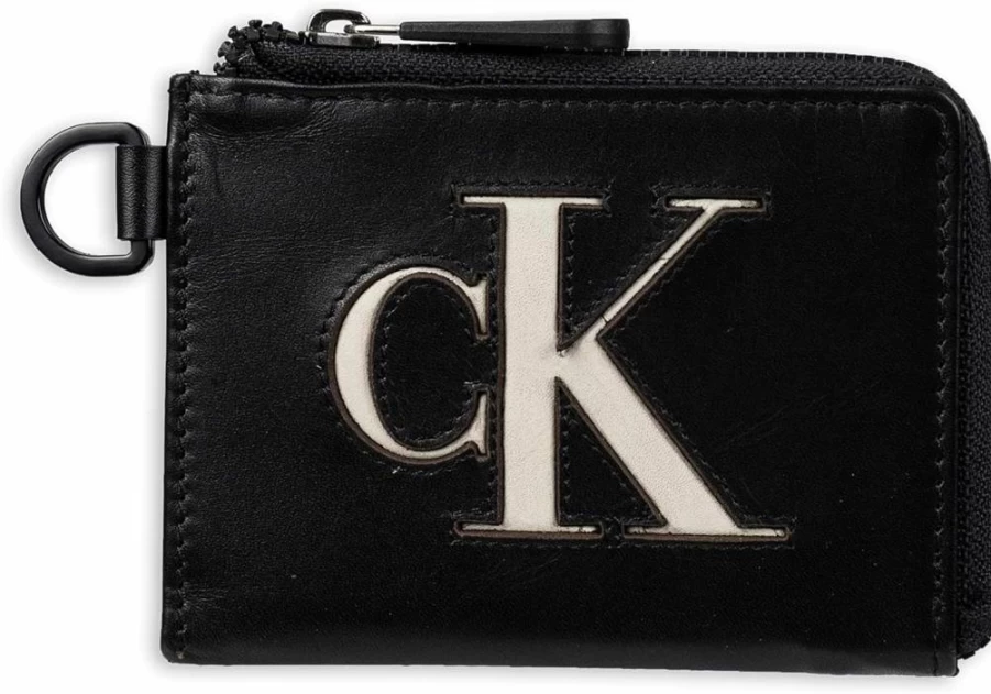Calvin Klein Men's RFID-Protected Slim Bifold Wallet with Half-Zip Design, Black Leather Card Holder for Secure Storage