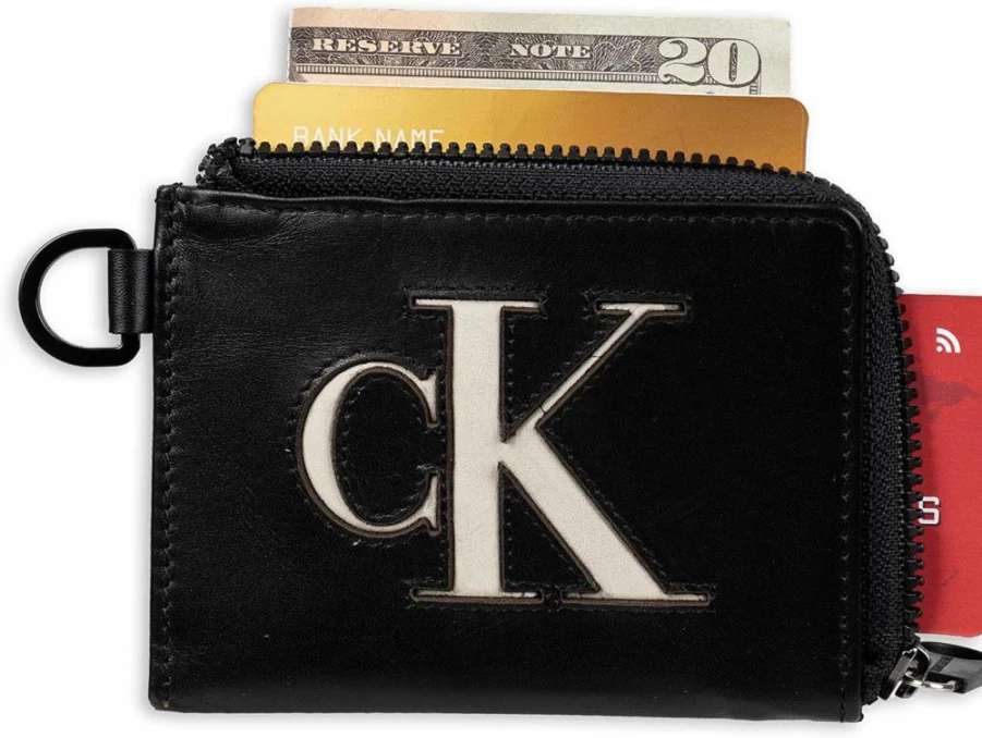 Calvin Klein Men's RFID-Protected Slim Bifold Wallet with Half-Zip Design, Black Leather Card Holder for Secure Storage