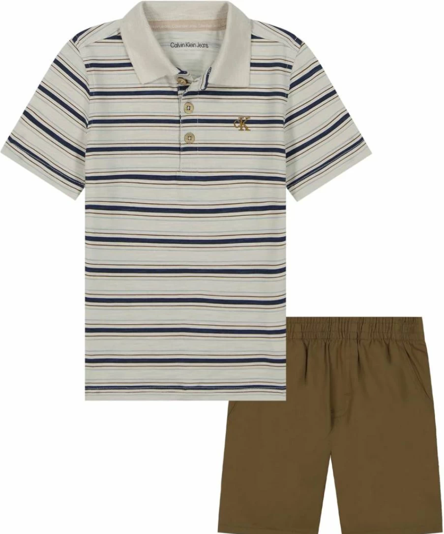 Calvin Klein Boys' 2-Piece Polo and Shorts Set for Kids | Comfortable Cotton Summer Outfit