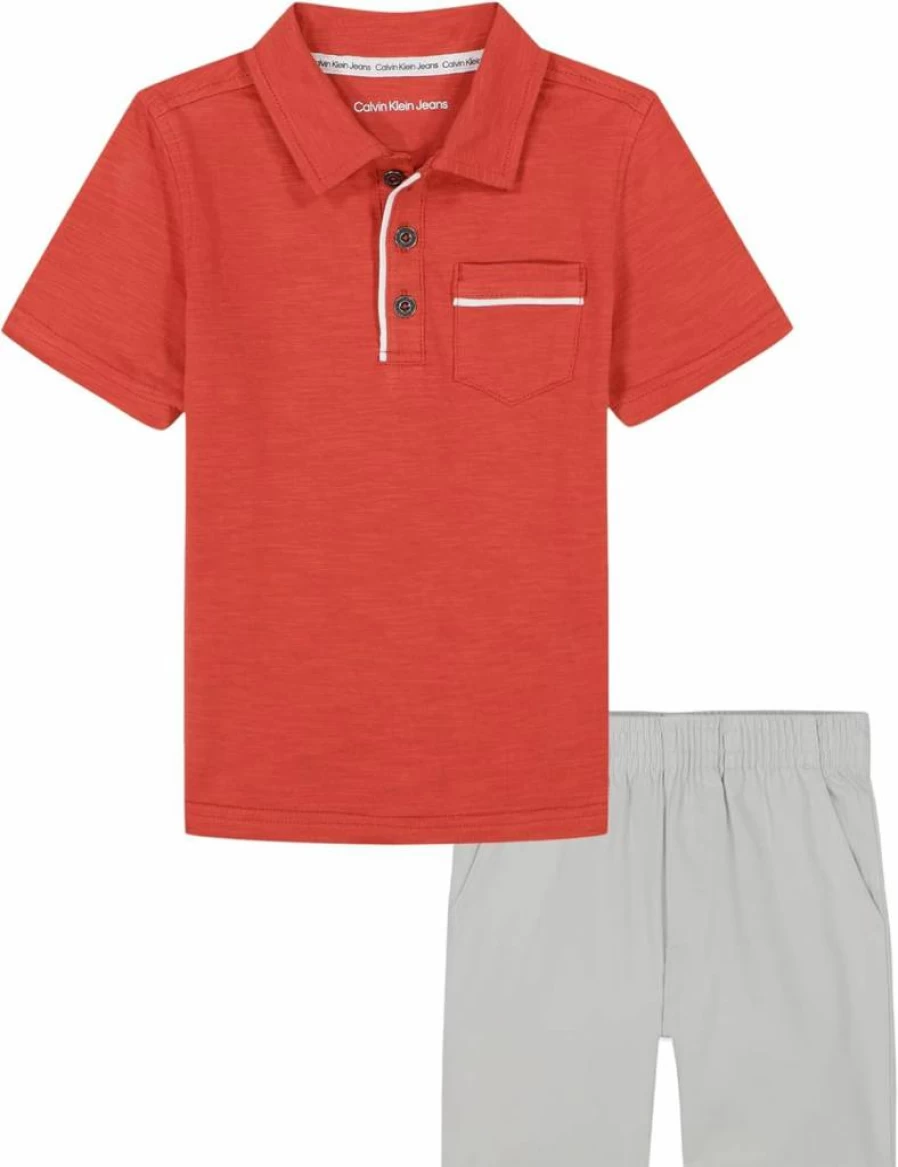 Calvin Klein Boys' 2-Piece Polo and Shorts Set for Kids | Comfortable Cotton Summer Outfit