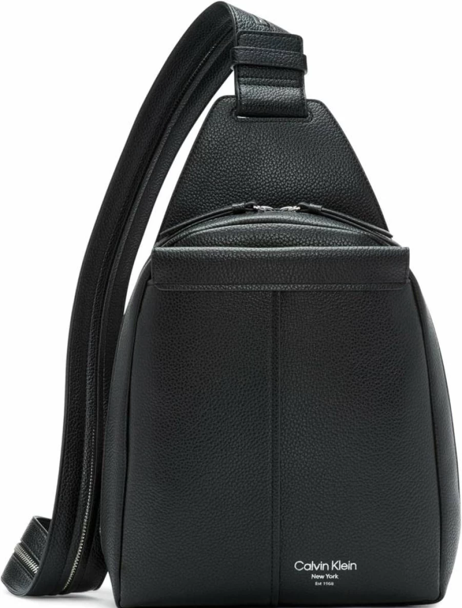 Calvin Klein Women's Millie Vegan Leather Backpack - Monogram Design, 2 Pockets, Brown/Khaki/Black, One Size Fashion Backpack for Women