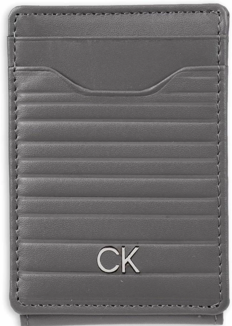 Calvin Klein Men's Slim RFID-Blocking Leather Wallet with Magnetic Closure, Front Pocket Design, Gray