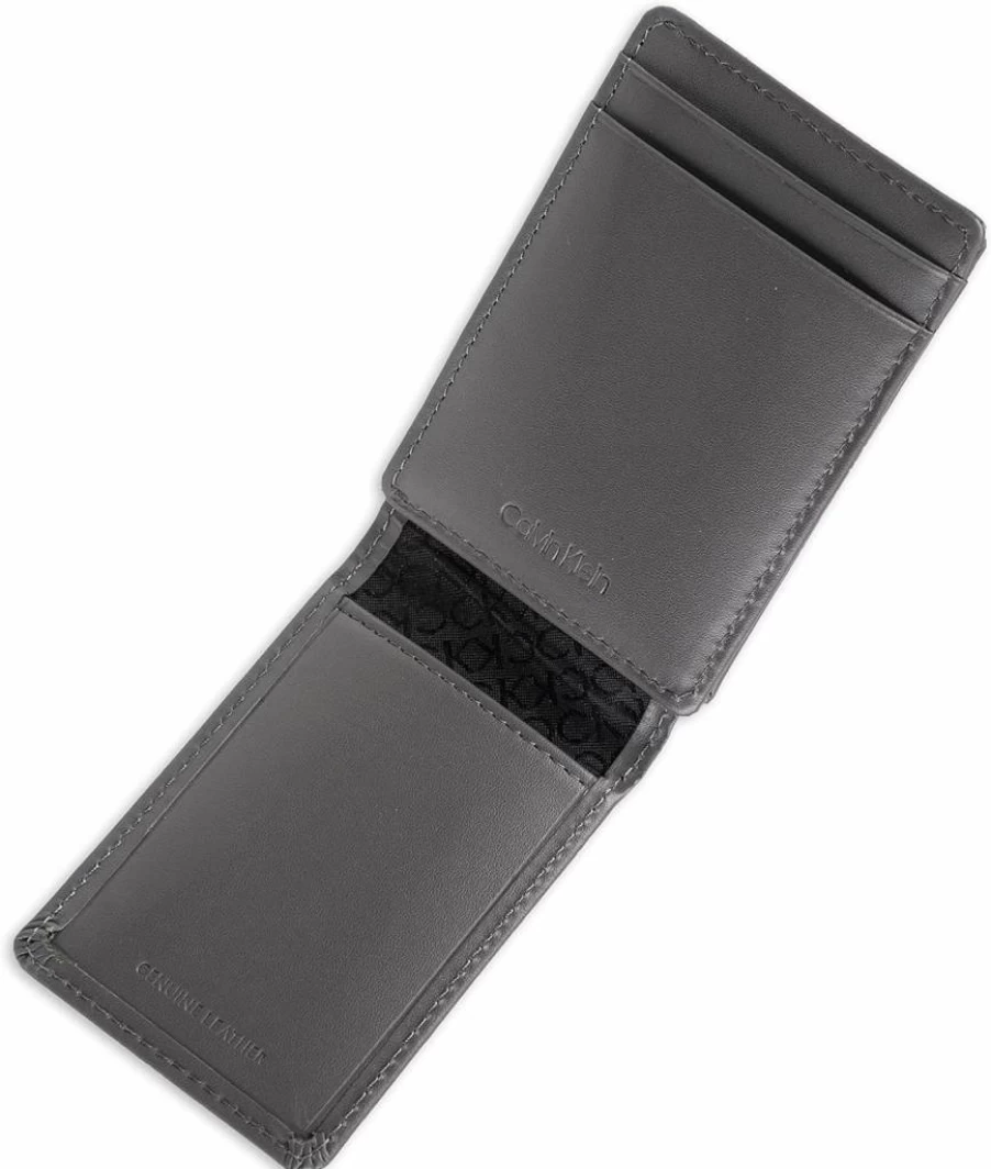 Calvin Klein Men's Slim RFID-Blocking Leather Wallet with Magnetic Closure, Front Pocket Design, Gray
