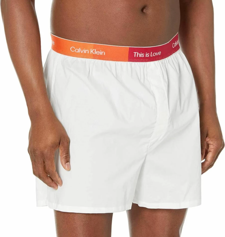 Calvin Klein Men's Pride This Is Love Woven Boxer Briefs - LGBTQ+ Rainbow Design Comfort Underwear